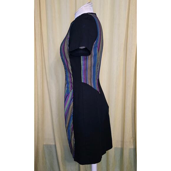Karen Millen Black Multicolor Rainbow Chevron Stripe Mod Dress Size 8 - Picture 2 of 5